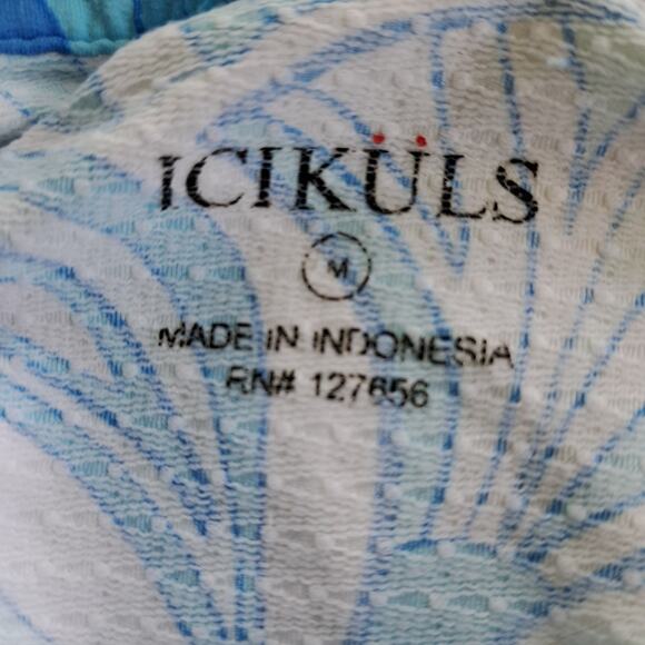 IBKUL IICKULS Turquoise Blue Swirl Long Sleeve Zip Mock SPF 50 Medium - Picture 4 of 7